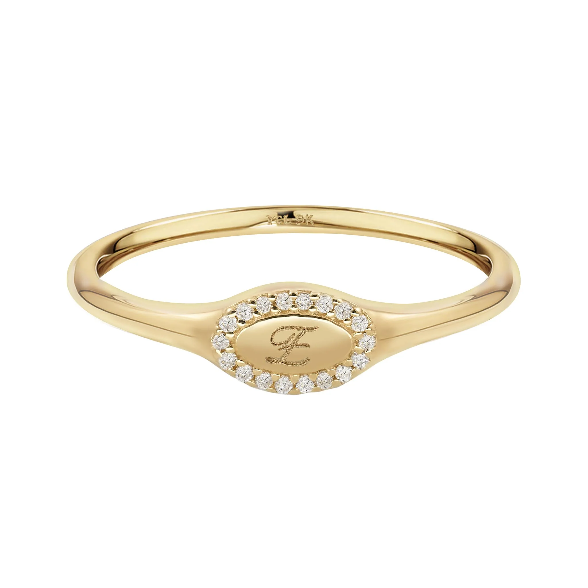 9k Solid Gold Pinky Lab-Grown Diamond Initial Signet Ring - Image 11