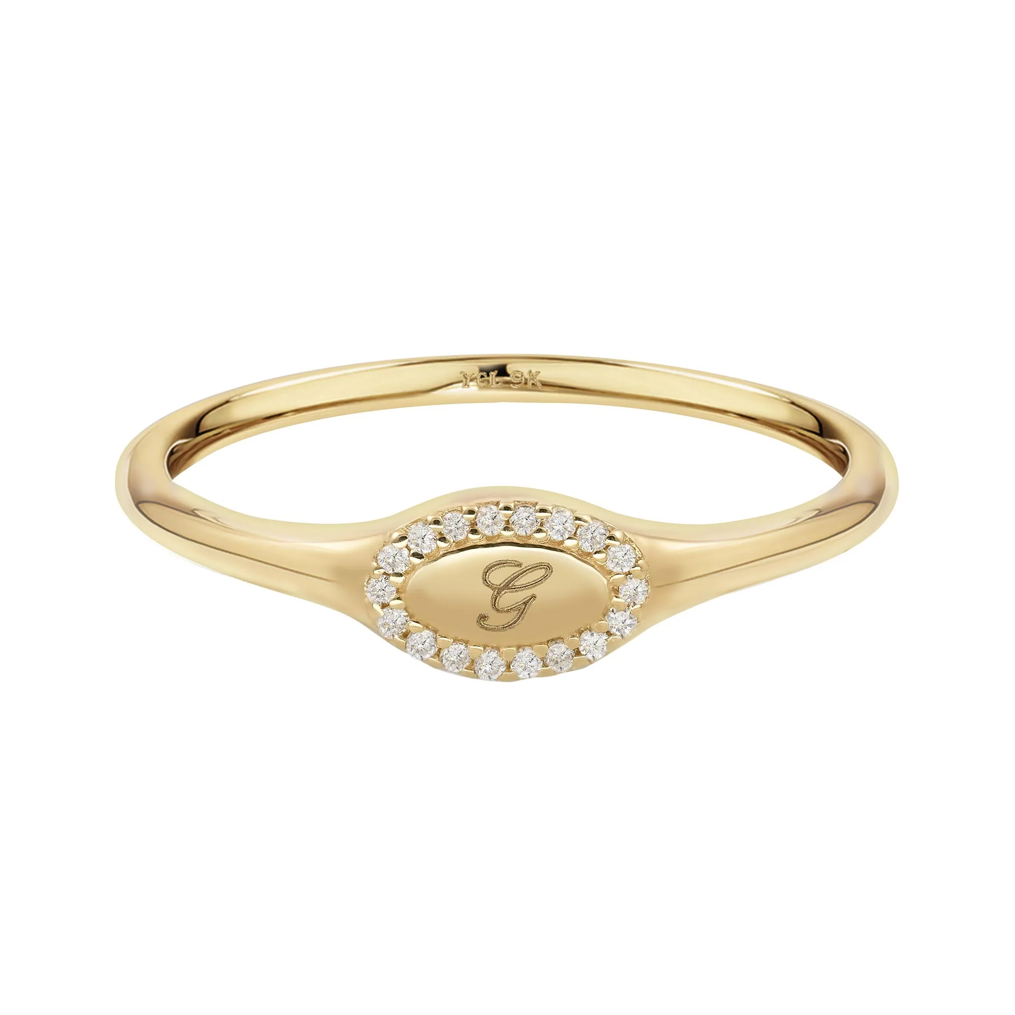 9k Solid Gold Pinky Lab-Grown Diamond Initial Signet Ring - Image 13