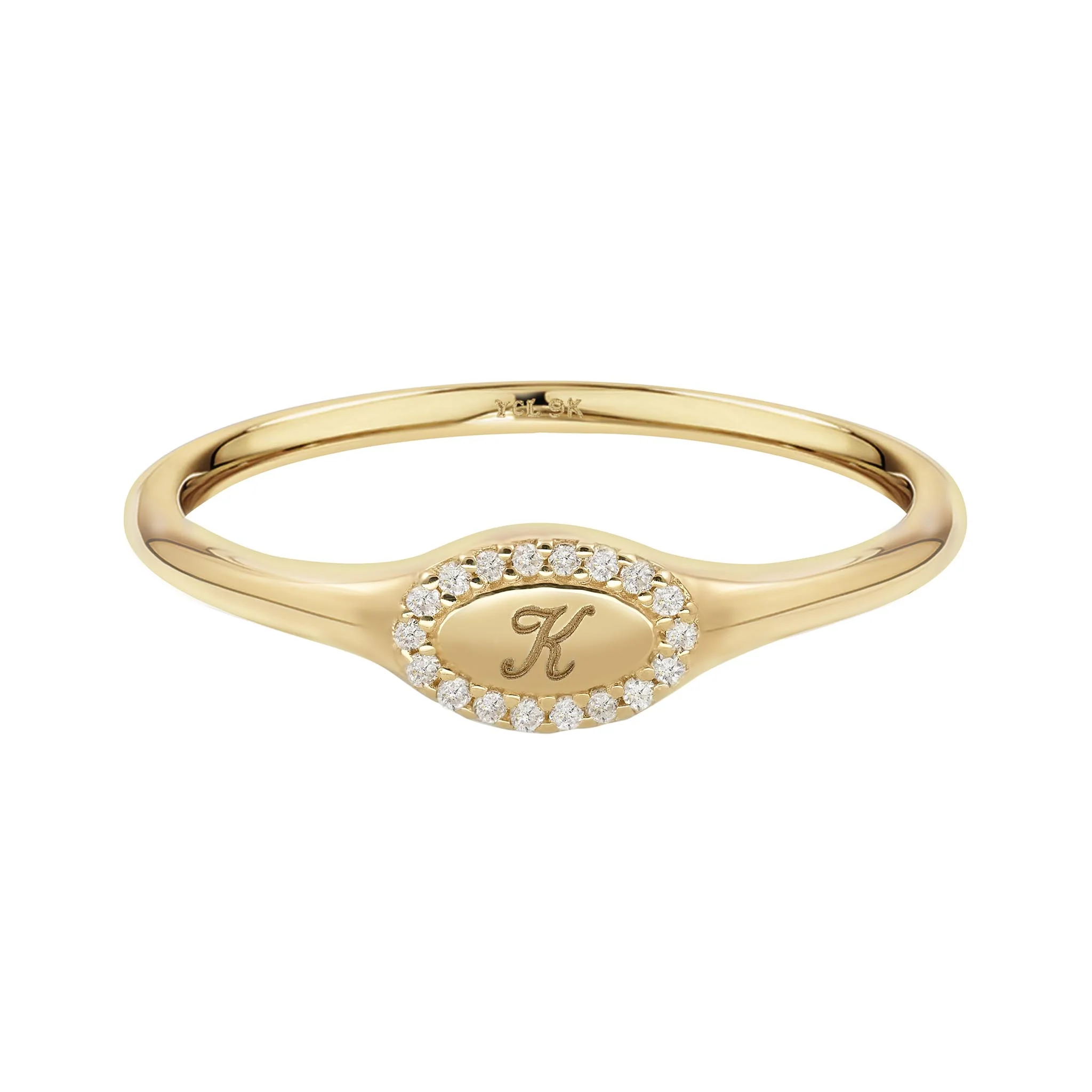 9k Solid Gold Pinky Lab-Grown Diamond Initial Signet Ring - Image 17