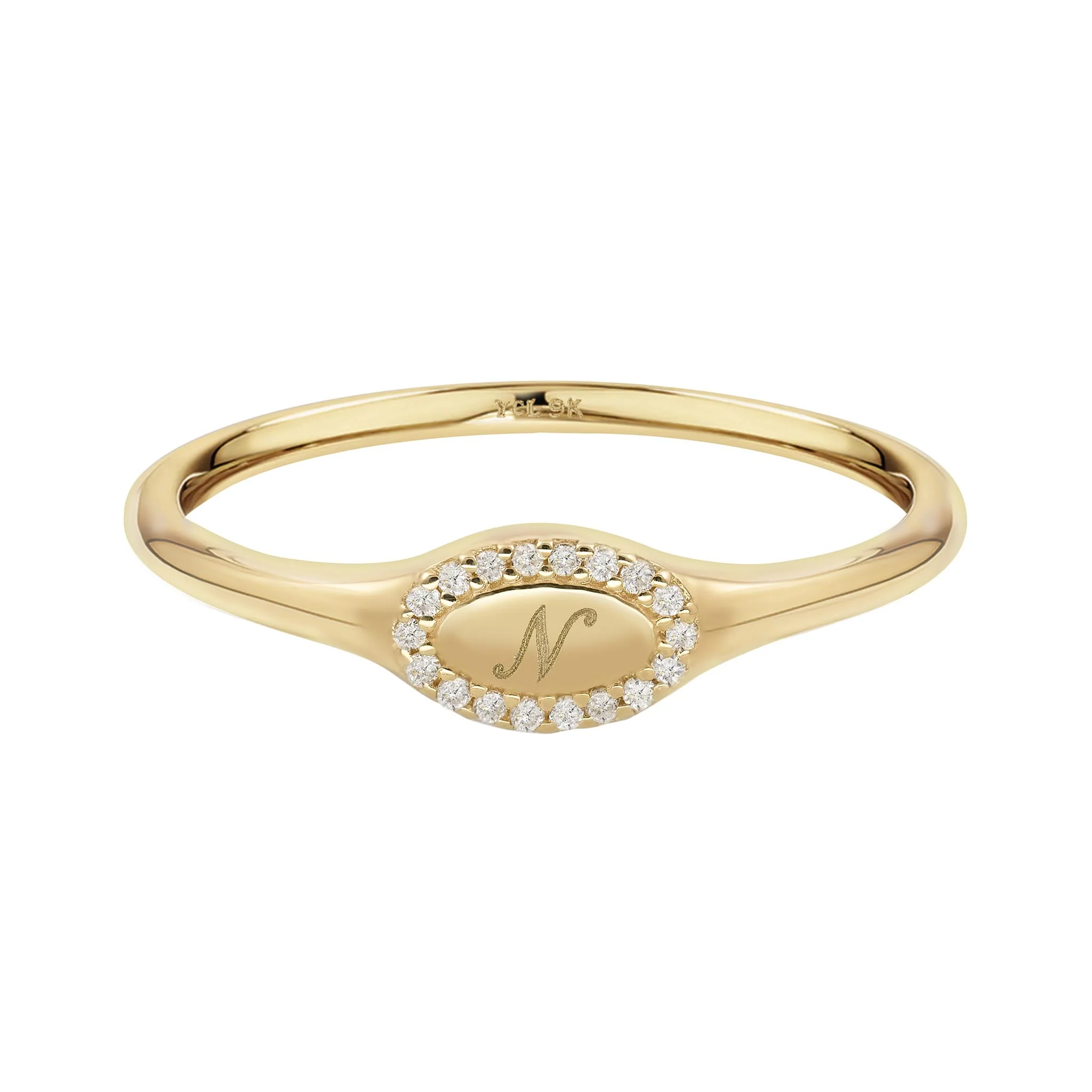 9k Solid Gold Pinky Lab-Grown Diamond Initial Signet Ring - Image 20