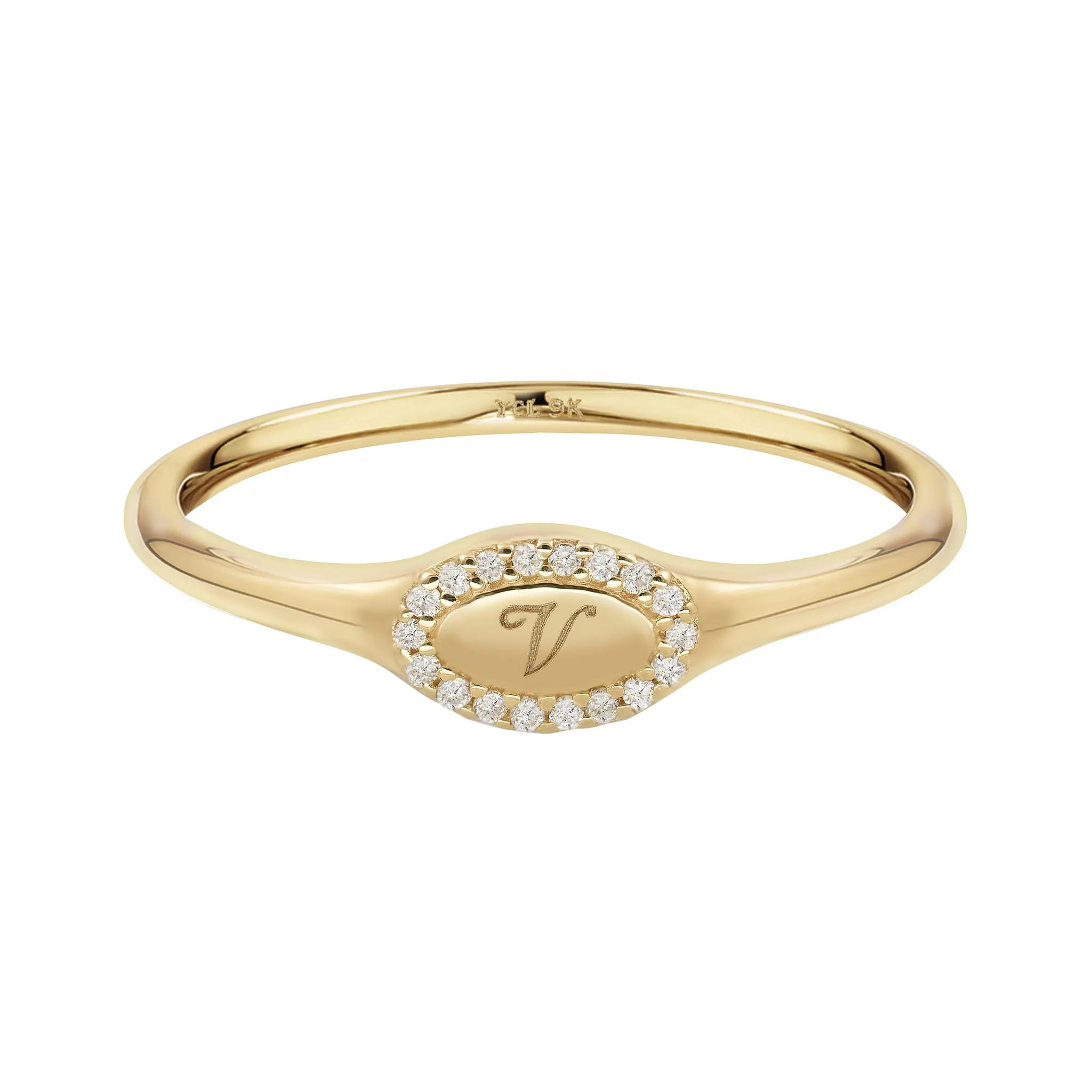 9k Solid Gold Pinky Lab-Grown Diamond Initial Signet Ring - Image 28