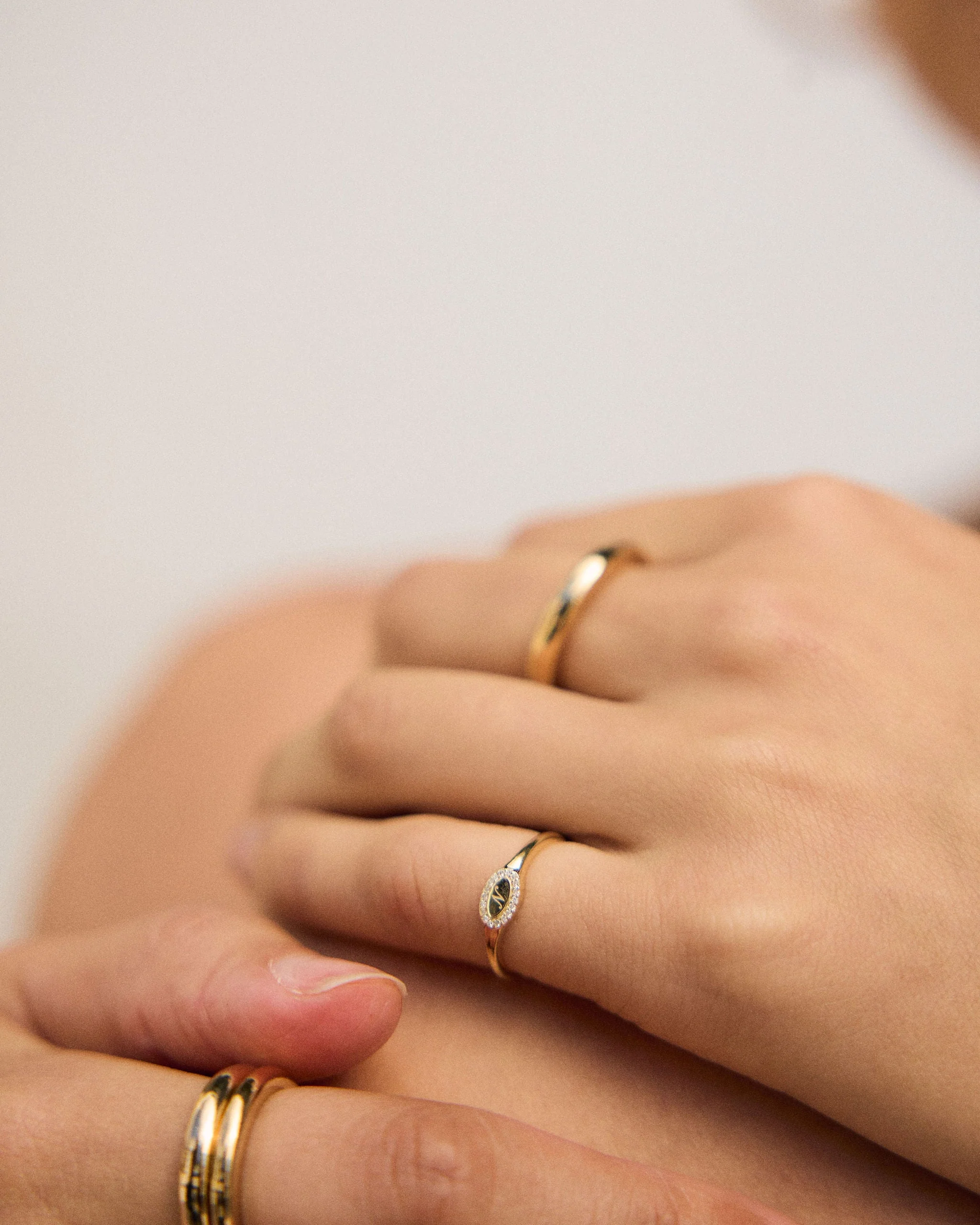 9k Solid Gold Pinky Lab-Grown Diamond Initial Signet Ring - Image 3